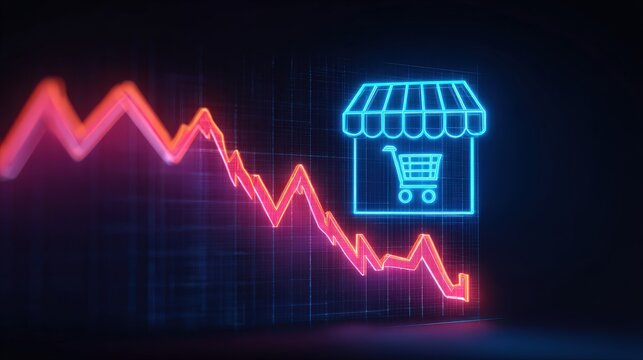 The sharp decline in the market graph and shop, symbolizing the economic downfall. ..Created with Generative AI, not depicting real subjects. - Powered by Adobe