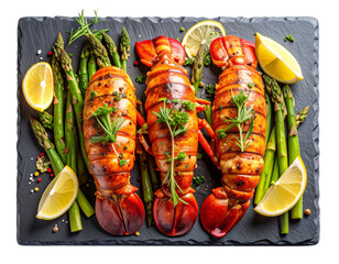 Gourmet Grilled Lobster & Asparagus Fine-Dining Flat Lay