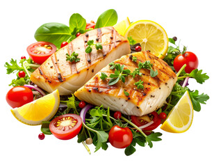  Gourmet Mahi Mahi Fillets with Fresh Garden Salad Flat Lay