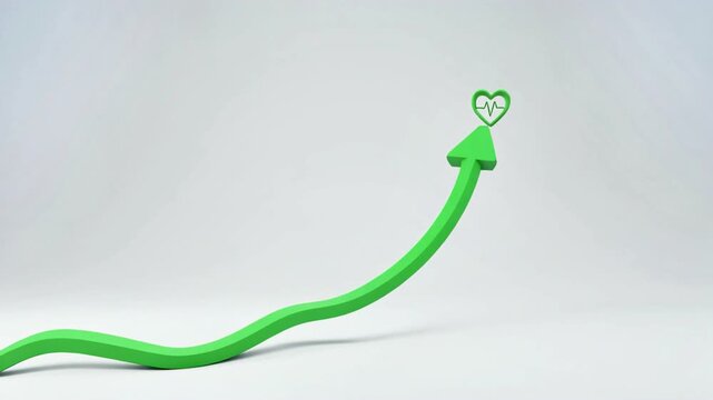 Green arrow pointing upwards with a heart symbol, representing growth, health, and positive trends.