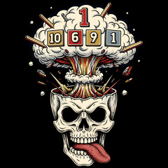 Skull with Mushroom Cloud Brain A Visual Representation of Overthinking.