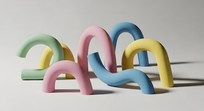 A playful composition of multicolored abstract curved shapes. - Powered by Adobe
