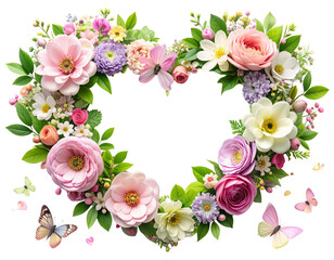  Pastel Spring Heart Floral Frame with Soft Romantic Accents