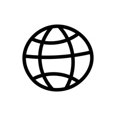 A versatile black outline illustration depicting a globe, symbolizing global connectivity, the internet, and a worldwide digital presence, ideal for technology and communication concepts