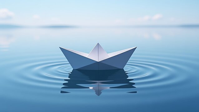 Paper boat floating on calm water surface