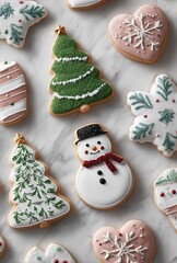 Obraz premium Christmas-themed Multi-shaped Frosted Cookies Holiday Food Decor Material 