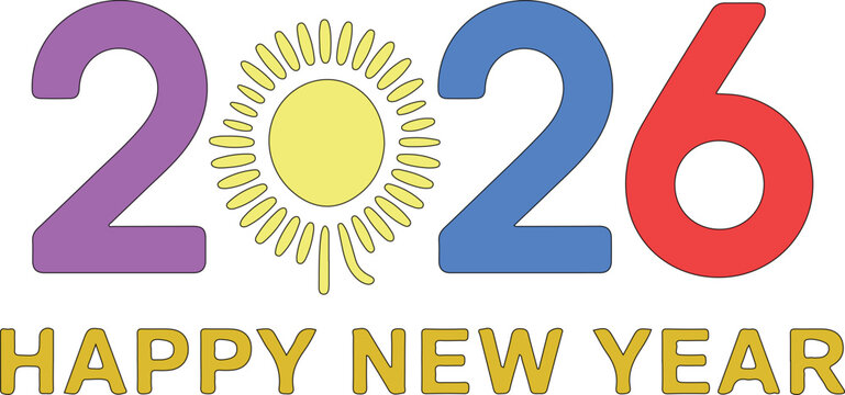 A festive graphic celebrating the arrival of 2026, featuring celebratory elements isolated on a transparent background.