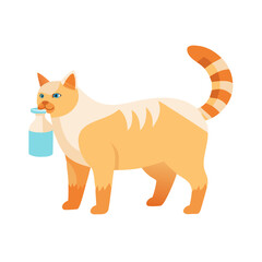 Modern Minimalist American Bobtail Icon, Flat Silhouette of a Cat with Full Body Drinking Milk Vector for Pet Illustration Design