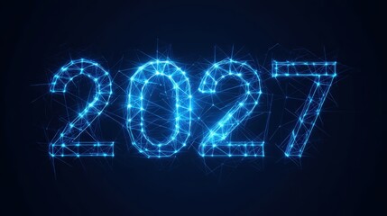 A futuristic display, depicting the year 2027 rendered in a vibrant, interconnected digital design. ..Created with Generative AI, not depicting real subjects.