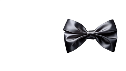 Elegant black satin bow tie isolated on transparent background, a classic accessory