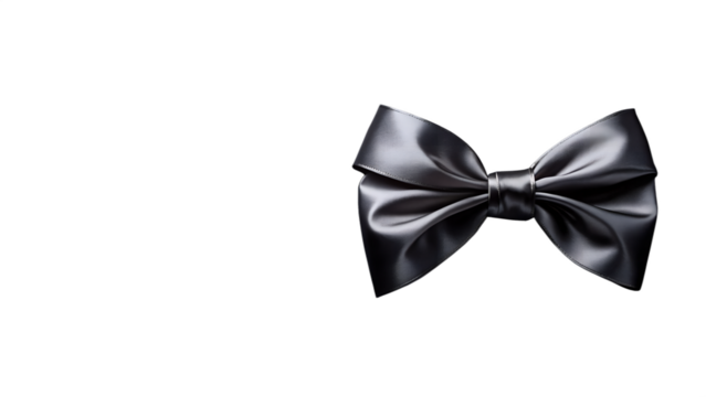 Elegant black satin bow tie isolated on transparent background, a classic accessory