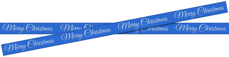 Blue Festive Christmas Ribbon Banner with "Merry Christmas" Text &ndash; Holiday Decorative Element for Greeting Cards and Social Media Posts, Isolated on Transparent Background