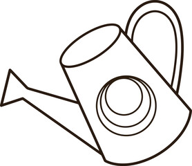 Cartoon black line icon of watering can