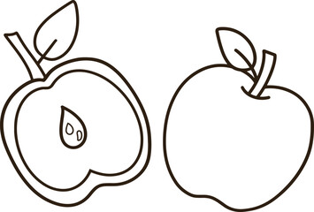 Two whole and halved apples coloring pages for kids