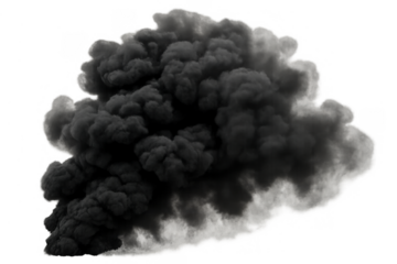 Black smoke cloud depicting pollution and explosion with an alpha channel. Good for war, disaster, and industrial themes