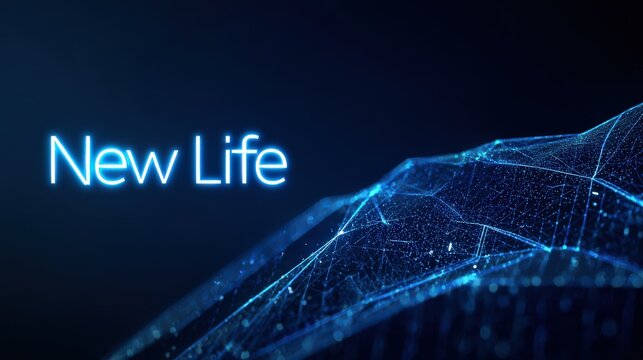 A striking visual representation of New Life set against a futuristic digital network of intertwined lines. ..Created with Generative AI, not depicting real subjects.