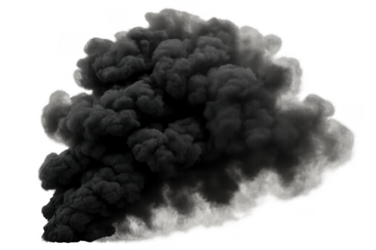 Black smoke cloud depicting pollution and explosion with an alpha channel. Good for war, disaster, and industrial themes