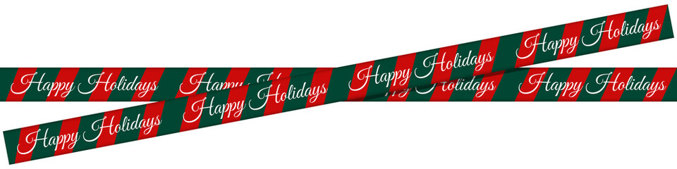 Festive Christmas Striped Ribbon Banner with "Happy Holidays" Text &ndash; Holiday Decorative Element for Greeting Cards and Social Media Posts, Isolated on Transparent Background