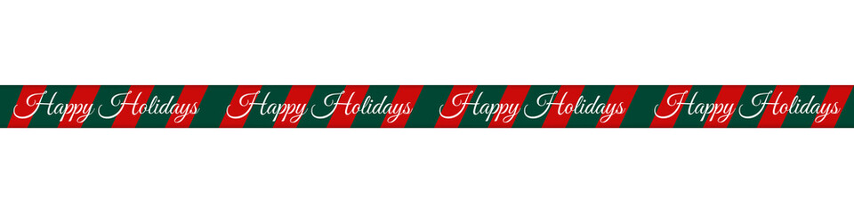 Festive Christmas Striped Ribbon Banner with "Happy Holidays" Text &ndash; Holiday Decorative Element for Greeting Cards and Social Media Posts, Isolated on Transparent Background