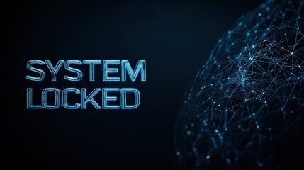 The stark message SYSTEM LOCKED boldly displayed, set against a backdrop of a digital network of interconnected nodes. ..Created with Generative AI, not depicting real subjects.