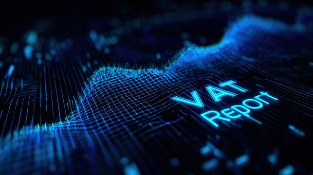 Illuminated VAT Report text on a glowing blue digital landscape, portraying the financial analysis and business monitoring. ..Created with Generative AI, not depicting real subjects. - Powered by Adobe