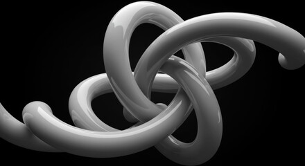 Smooth, continuous white tubular form intertwined in an abstract, geometric knot