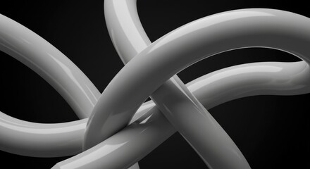 Glossy white abstract shapes intertwined against a dark background