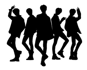 Silhouette of handsome men, male idol group, icon isolated on white background, type 9