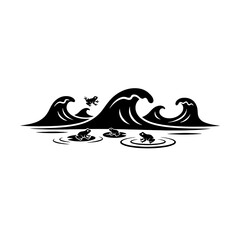World Wetlands Water Waves Blue wavy background with small cartoon frog silhouettes