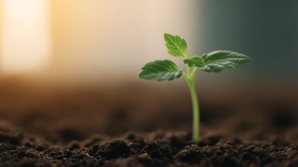 Minimal plant sprout in warm light, wellness, renewed inner growth