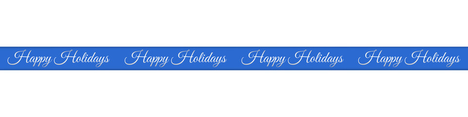Blue Festive Christmas Ribbon Banner with "Happy Holidays" Text &ndash; Holiday Decorative Element for Greeting Cards and Social Media Posts, Isolated on Transparent Background