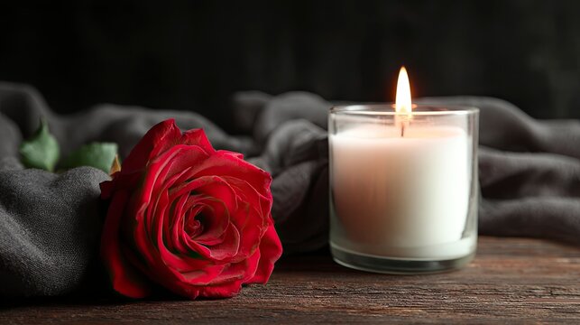 Remembering moments with this radiant red rose and candle, a gentle embrace of light and love, perfect for sympathy cards and memorial services