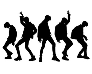 Male idol group silhouette, kpop idol dancing, icon isolated on white background, model 3
