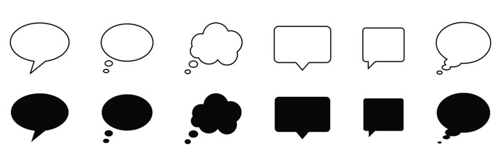 Speech bubble line and solid icon set. Communication conversation bubbles for comics. Chat line icon. Messaging and comment symbol black line and solid icon set.