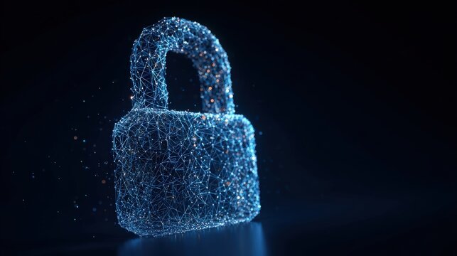 A captivating image of a luminous padlock formed from sparkling particles against a dark background, representing security and digital safety.Created with Generative AI, not depicting real subjects.