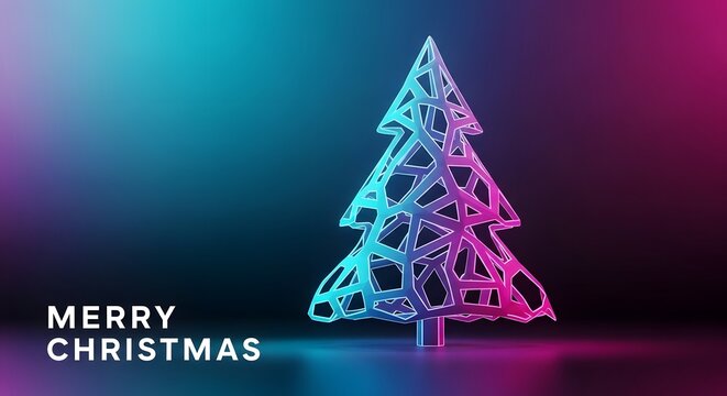Futuristic christmas tree with neon lights for holiday greetings and celebrations