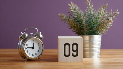 Wake up to fresh starts every morning at 9 AM with this charming alarm clock scene featuring a potted plant, perfect for wellness and time management themes