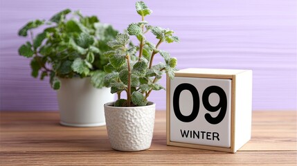Winter's serene beauty unfolds on the ninth day, as delicate plants flourish, creating a peaceful and inviting atmosphere indoors for your space