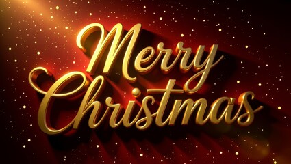 Golden Merry Christmas text on red sparkly background