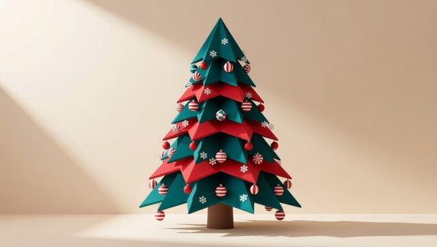 Geometric Christmas tree with red and teal ornaments - Powered by Adobe