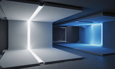 Memory Foam Architecture - Walls and ceilings made of slow-recovery polymer reshape after touch, lit by embedded edge glow
