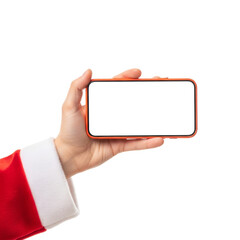 santa hand holding blank business card