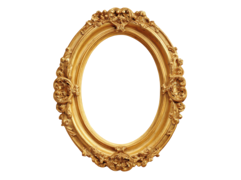 Ornate oval gold picture frame image, Isolated, Png Transparent Background
