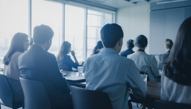 Business Meeting with Diverse Professionals in Modern Conference Room with Large Windows