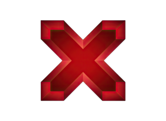 Red X Symbol Isolated on Black Background Glossy 3D Style