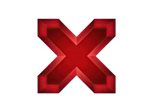 Red X Symbol Isolated on Black Background Glossy 3D Style
