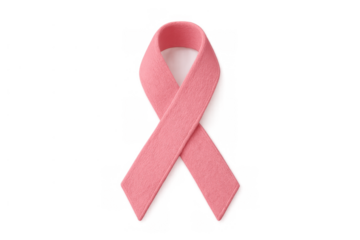 Pink ribbon representing breast cancer awareness, support, charity, and hope for a cure on transparent background