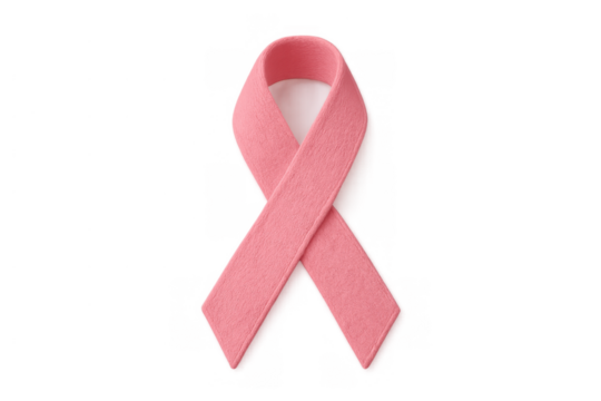 Pink ribbon representing breast cancer awareness, support, charity, and hope for a cure on transparent background