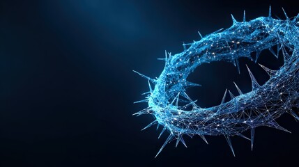 A mesmerizingly realistic rendering of a crown of thorns in a dark setting, exuding a sense of reverence and mystique. ..Created with Generative AI, not depicting real subjects.