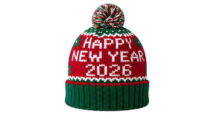 Happy new year 2026 knitted hat isolated on transparent background